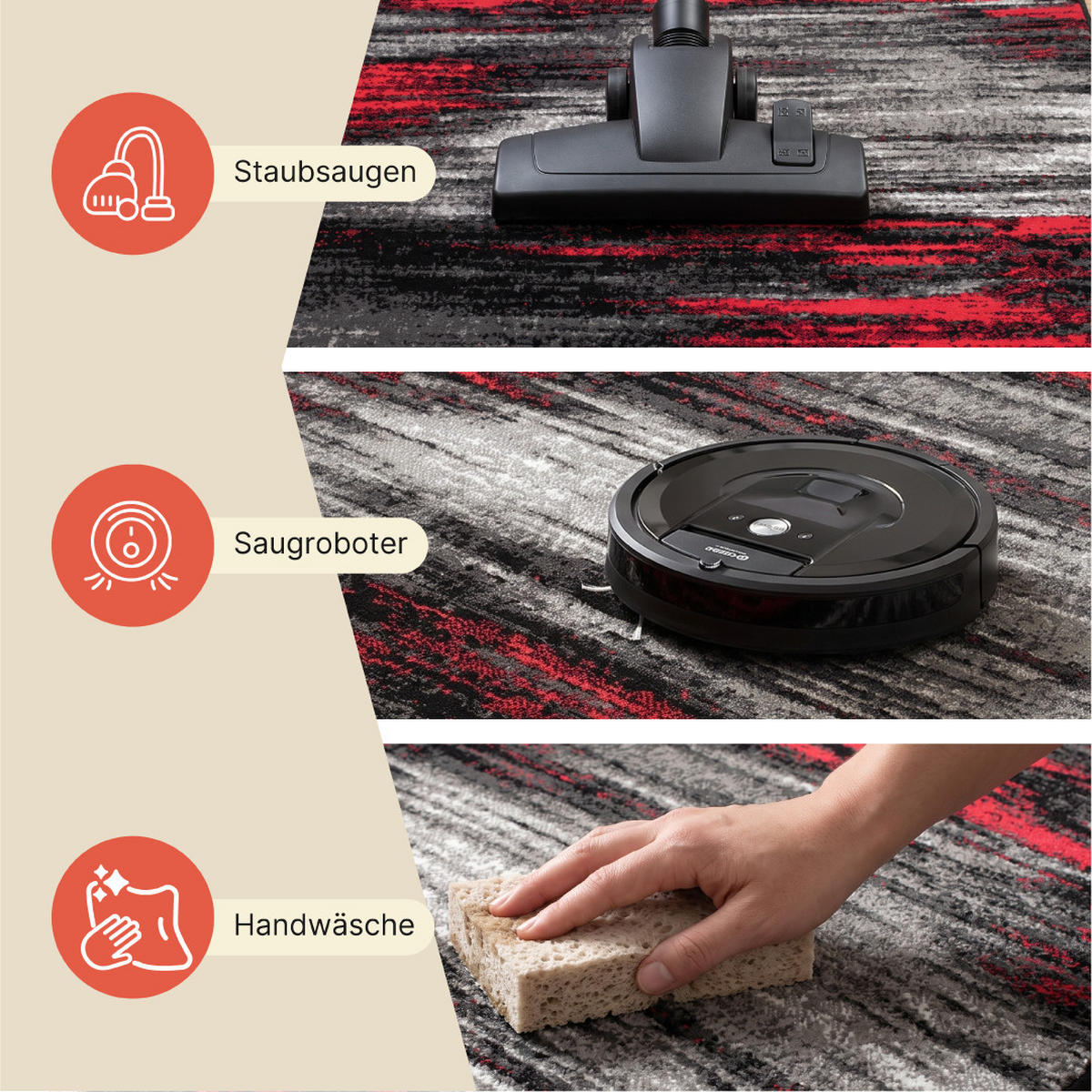 TEPPICH MAYA Rot Verwischt Streifen Meliert 200/200 cm - Rot, Textil (200/200cm) - Tapiso