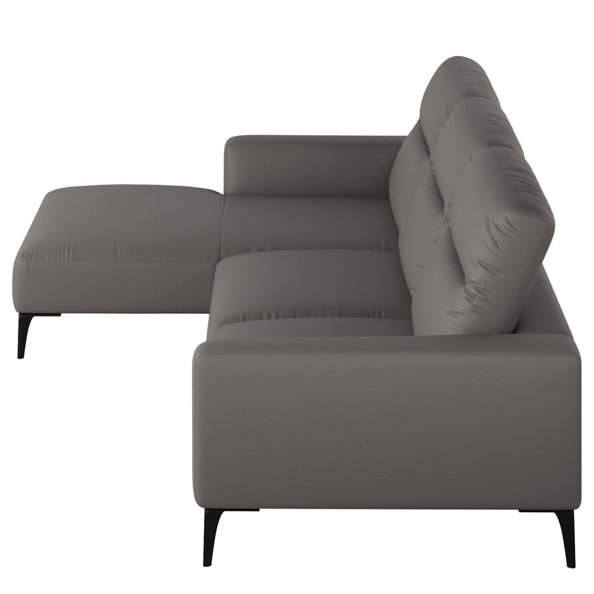 ECKSOFA mit Longchair - Schwarz/Grau, Leder/Metall (328/180cm) - home24