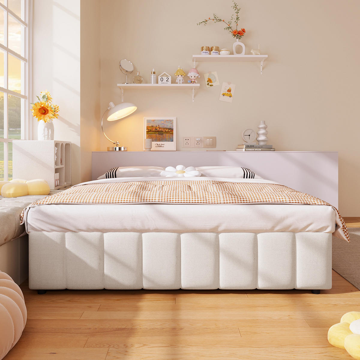 POLSTERBETT mit hydraulischem Stauraum 140x200 cm Leinen Beige - Beige, Metall (140/200cm) - Meubliv