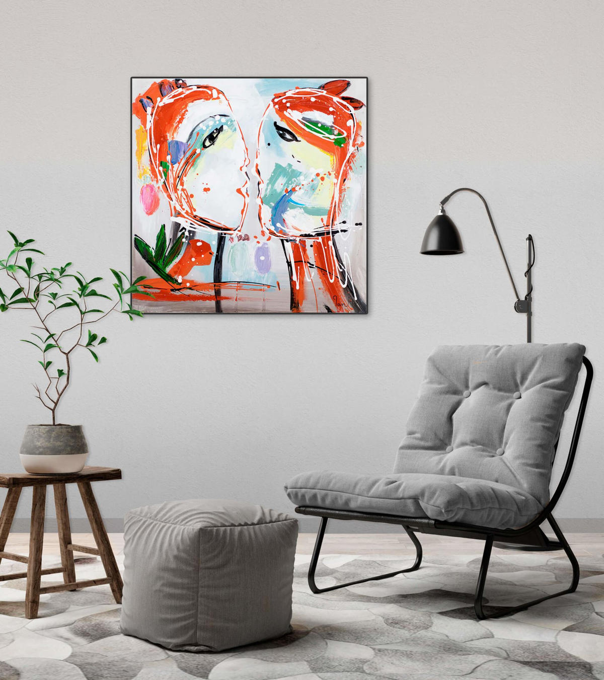 ÖLGEMÄLDE 60/60 cm - Orange, Holz/Textil (60/60cm) - KUNSTLOFT