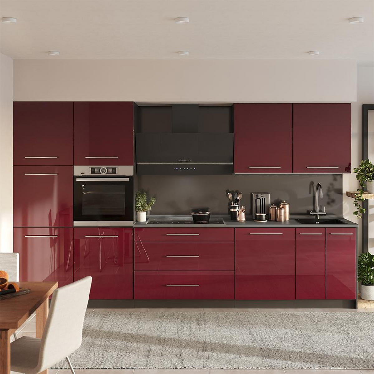 KÖK Fame-Line, Bordeaux högblank/antracit, 340 cm AP Marble - Bordeaux/Antracit, Träbaserade material (340/206.8/60cm) - Vicco