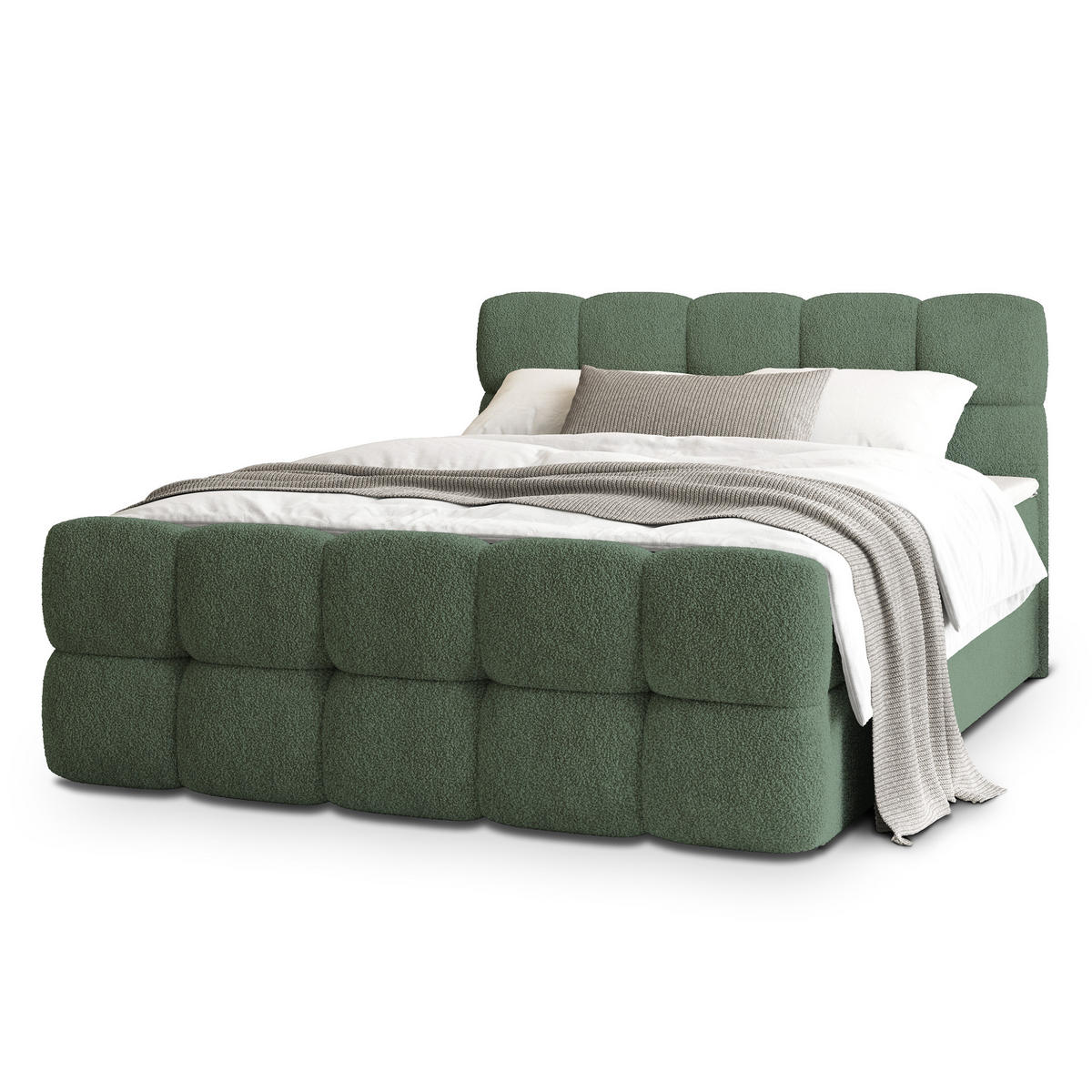 BOXBETT BRUME 140x200 cm mit Matratze und Topper, H2+H3 - Grün - Grün, Holz (140/200cm) - MASSENO