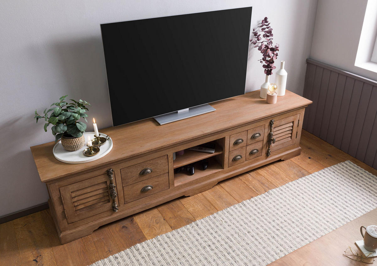 TV-BOARD Mango 220x45x55 beige geölt TOULOUSE #09 - Beige, Holz (220/55/45cm) - Massivmoebel24