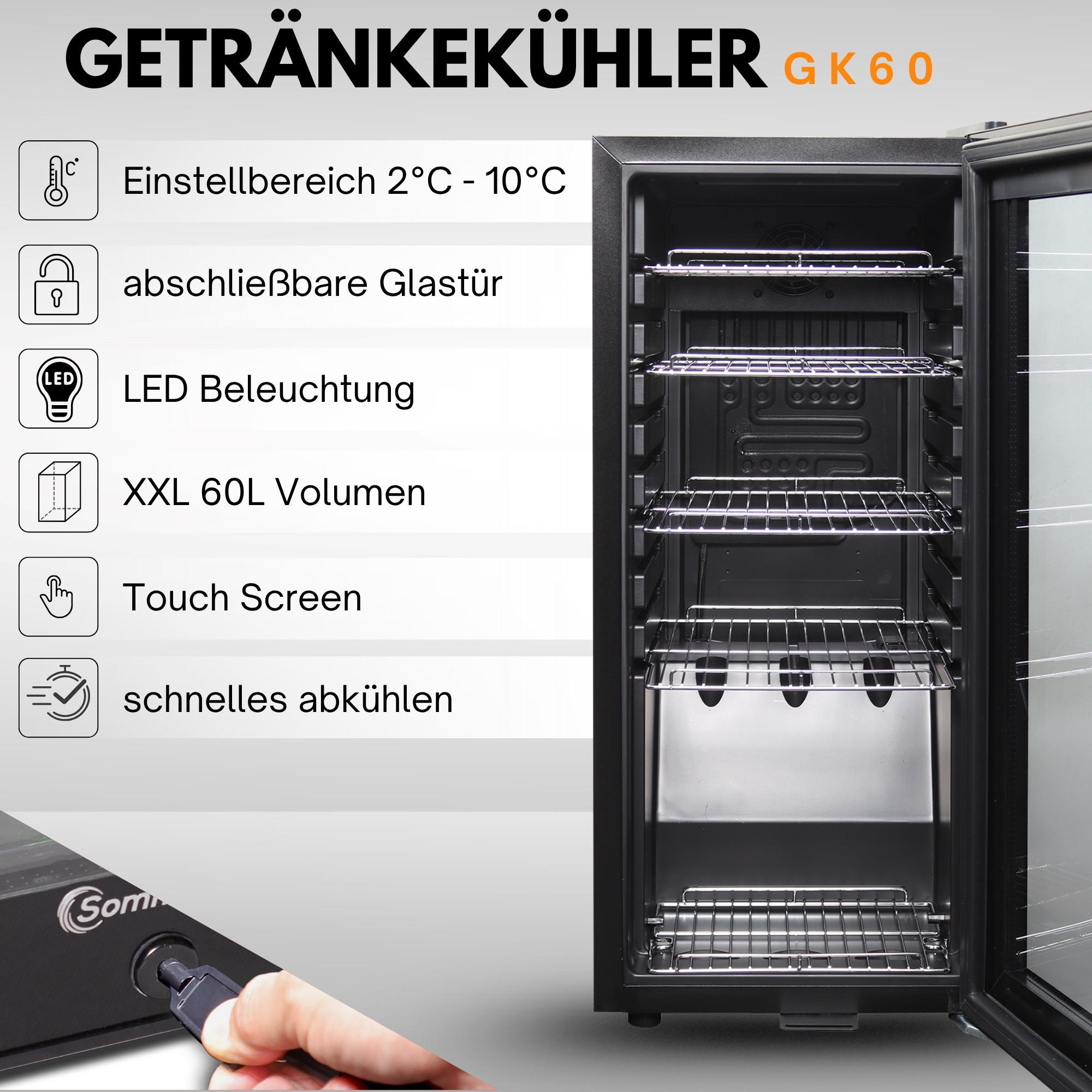 WEINKÜHLSCHRANK GK60 - Schwarz, Metall (35/79cm) - Sommertal