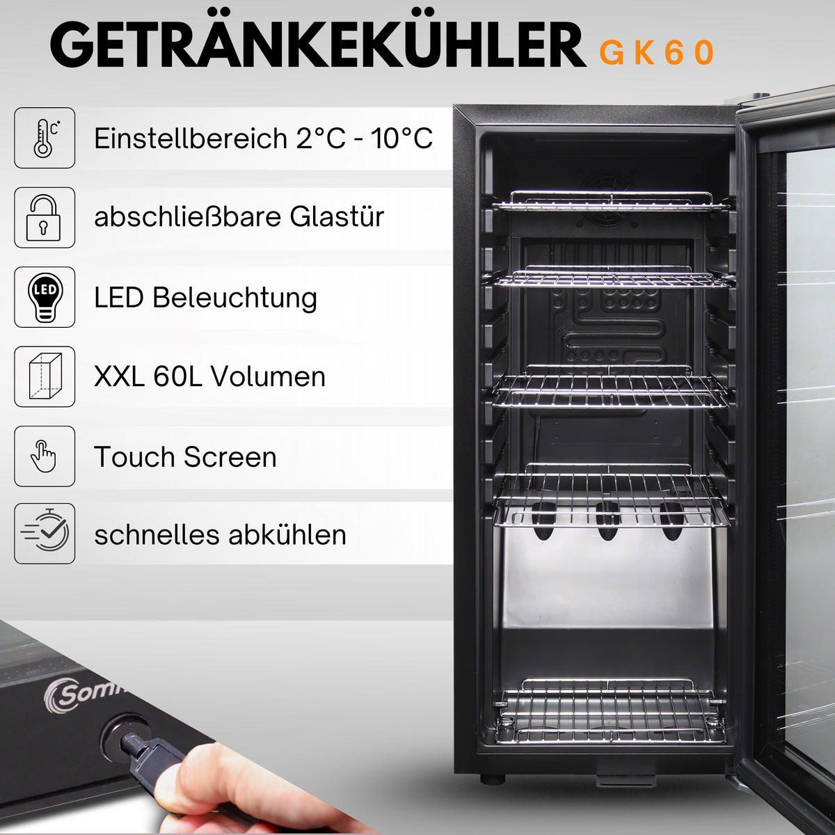 WEINKÜHLSCHRANK GK60 - Schwarz, Metall (35/79cm) - Sommertal