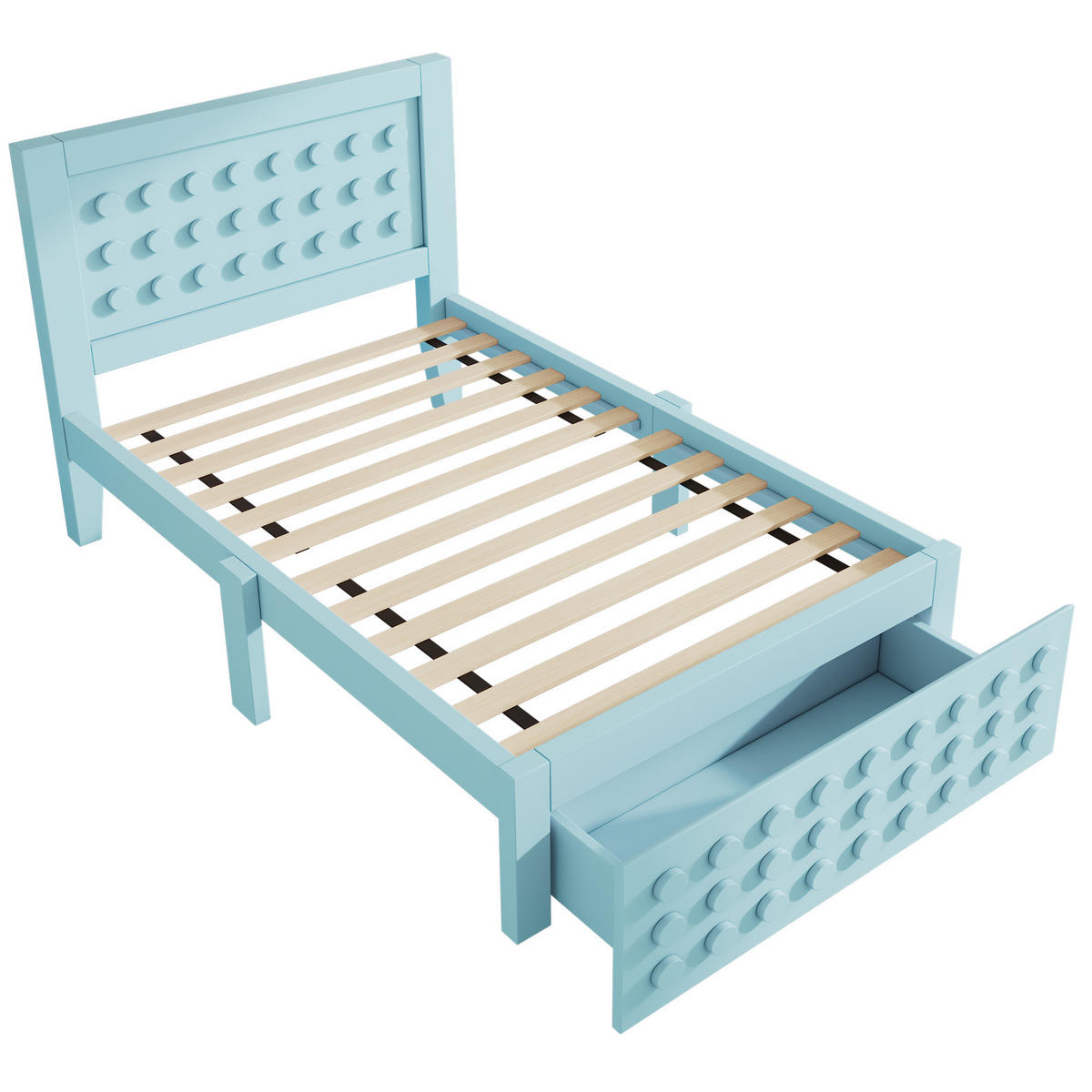 KINDEREINZELBETTEN aus Holz 90x200 cm in Blau mit Schublade & Stauraum - Blau, Holz (90/200cm) - Modfu