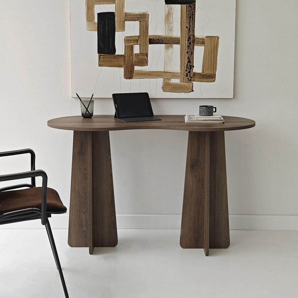 SCHREIBTISCH mit organisch-form Tischplatte 120/60/75 cm - Naturfarben, Holzwerkstoff (8.5/60/75cm) - Calicosy