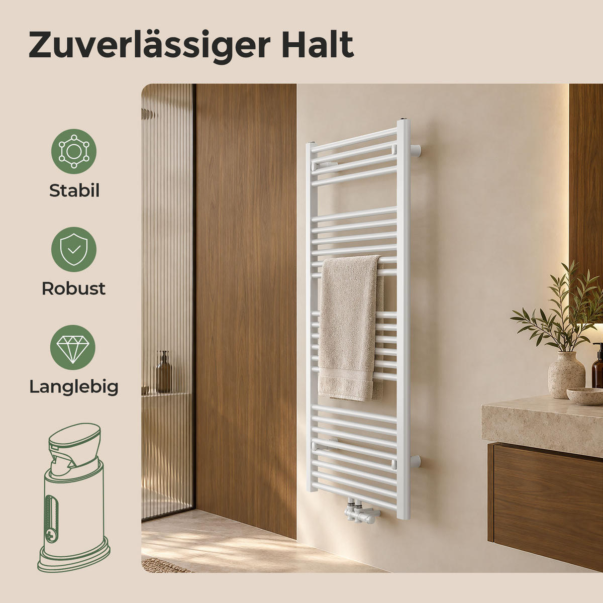 HEIZKÖRPERHALTERUNG FÜR RUNDE ROHRE Ø 22–25 MM, Weiß - Weiß, Kunststoff (4.5/7.8/2.5cm) - S'AFIELINA