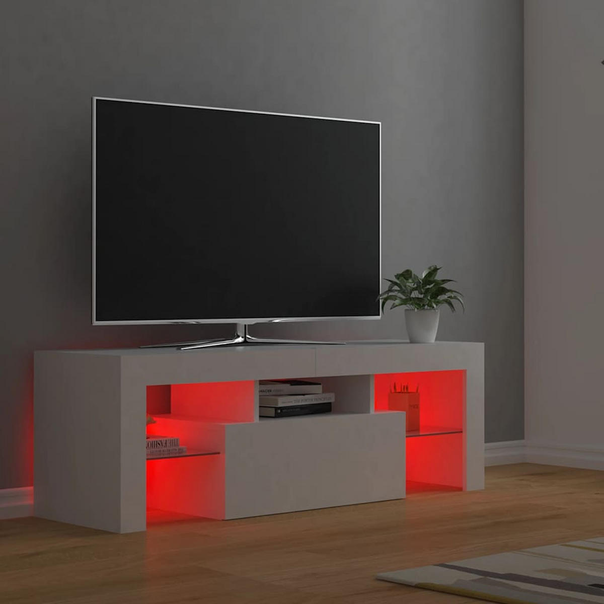 TV-SCHRANK Mit Led-Leuchten Weiss 120/35/40 Cm - Weiß, Holzwerkstoff (41/44/102cm) - vidaXL