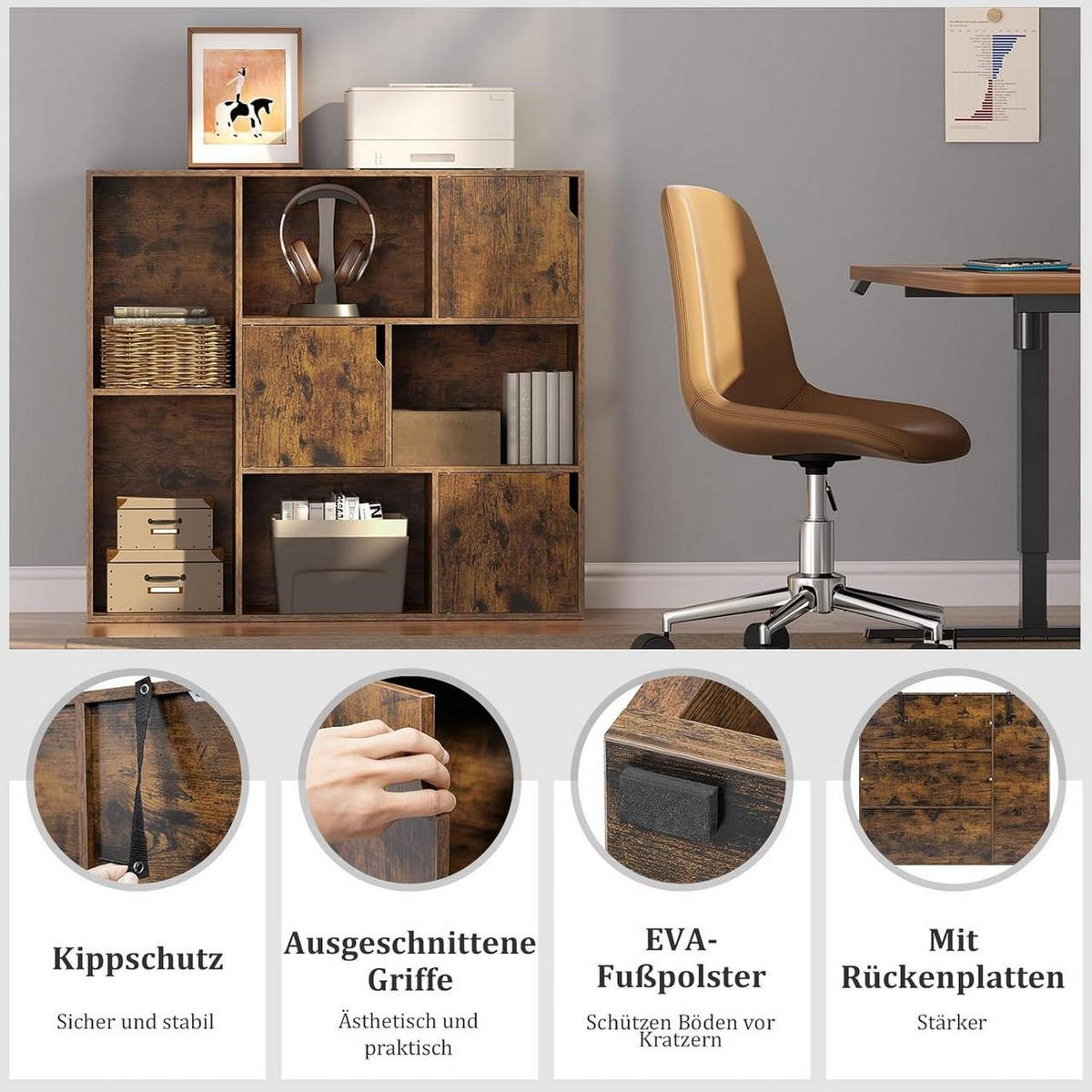 REGALE Bücherregal mit 8 Fächern,106x96x30 cm, Vintagebraun - Dunkelbraun, Holzwerkstoff (106/96/30cm) - Woltu