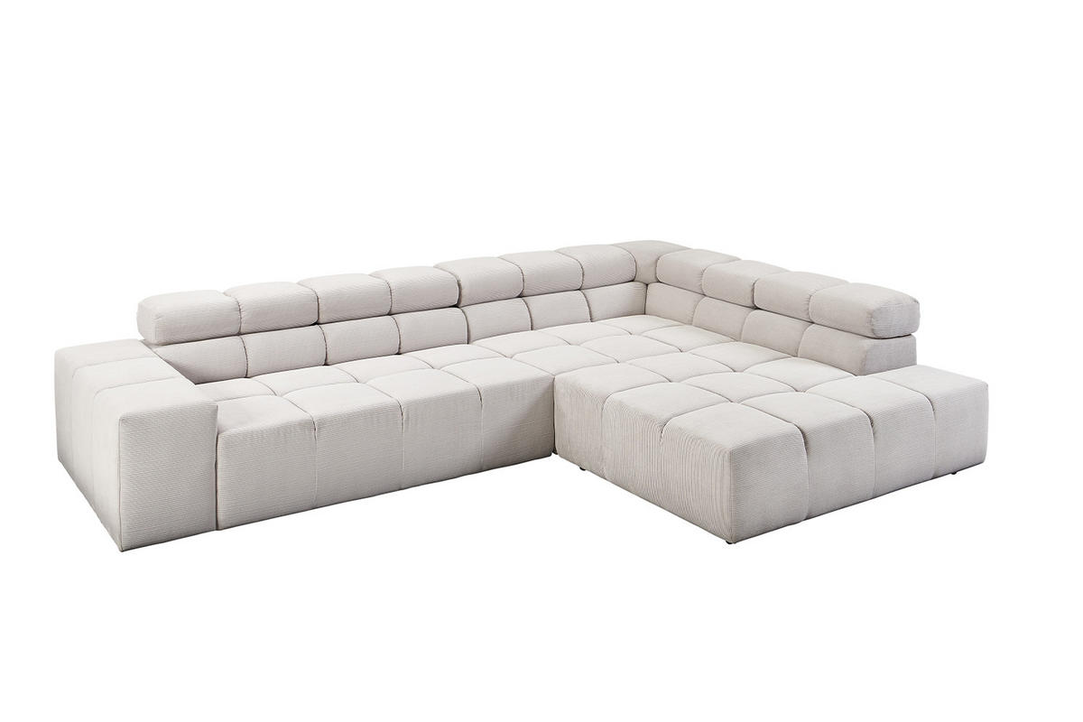 ECKSOFA NEVADA Silber Cord - Silberfarben/Schwarz, Kunststoff/Textil (319/215cm) - KAWOLA