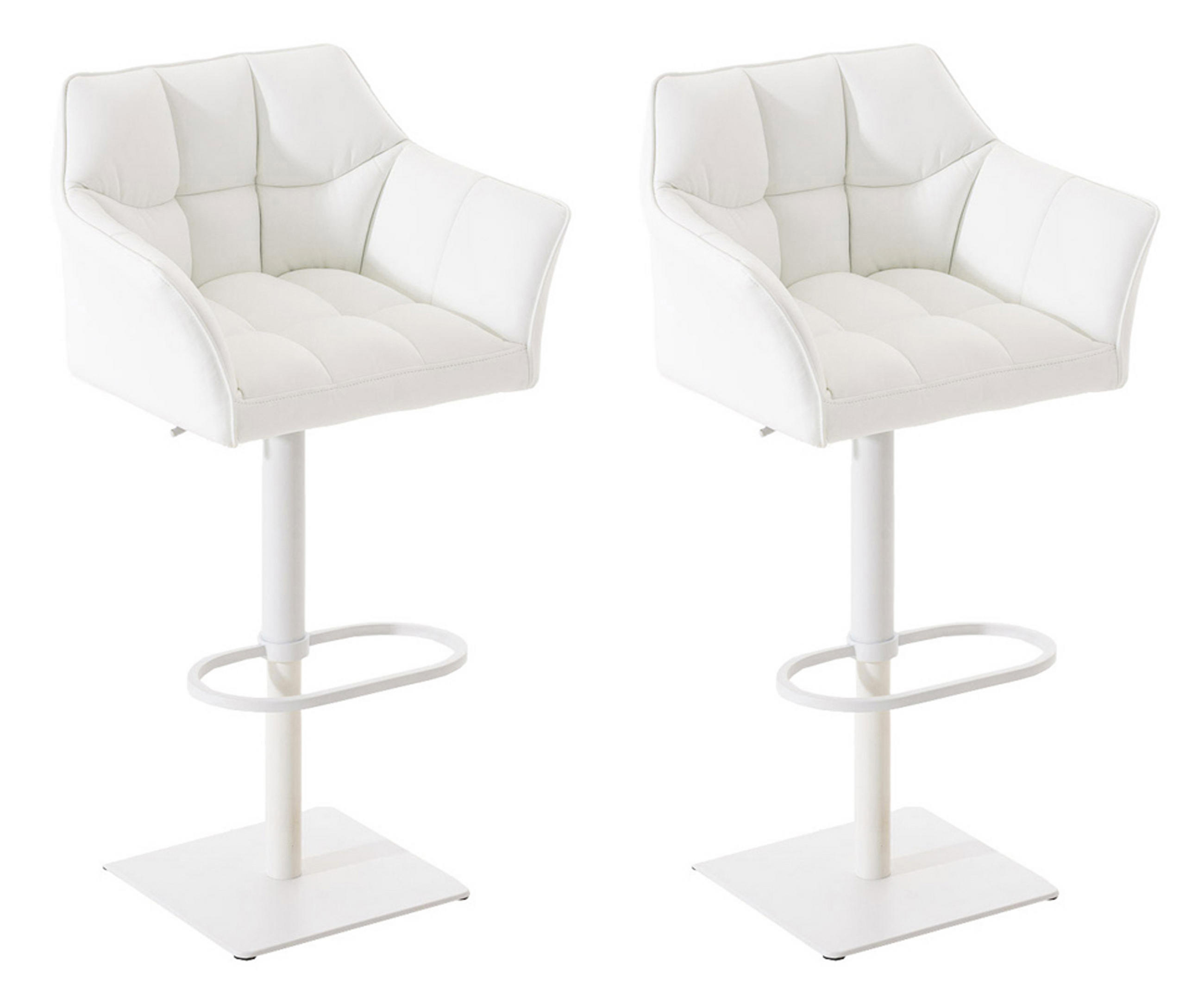 BARHOCKER 2er Set Damaskus Kunstleder weiß weiß - Weiß, Kunststoff/Metall (64/110/48cm) - TPFLiving
