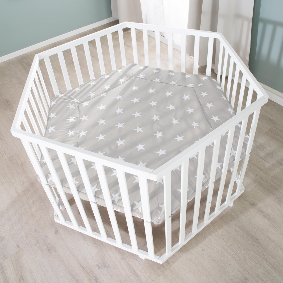 LAUFGITTER 6-eckig, Little Stars - Weiß, Holzwerkstoff (118.5/72.5/103.5cm) - Roba