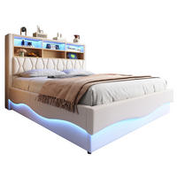 POLSTERBETT 180/200 cm Beige mit Stauraum, LED-Beleuchtung und USB-Anschluss - Beige, Metall (180/200cm) - Flora Grace