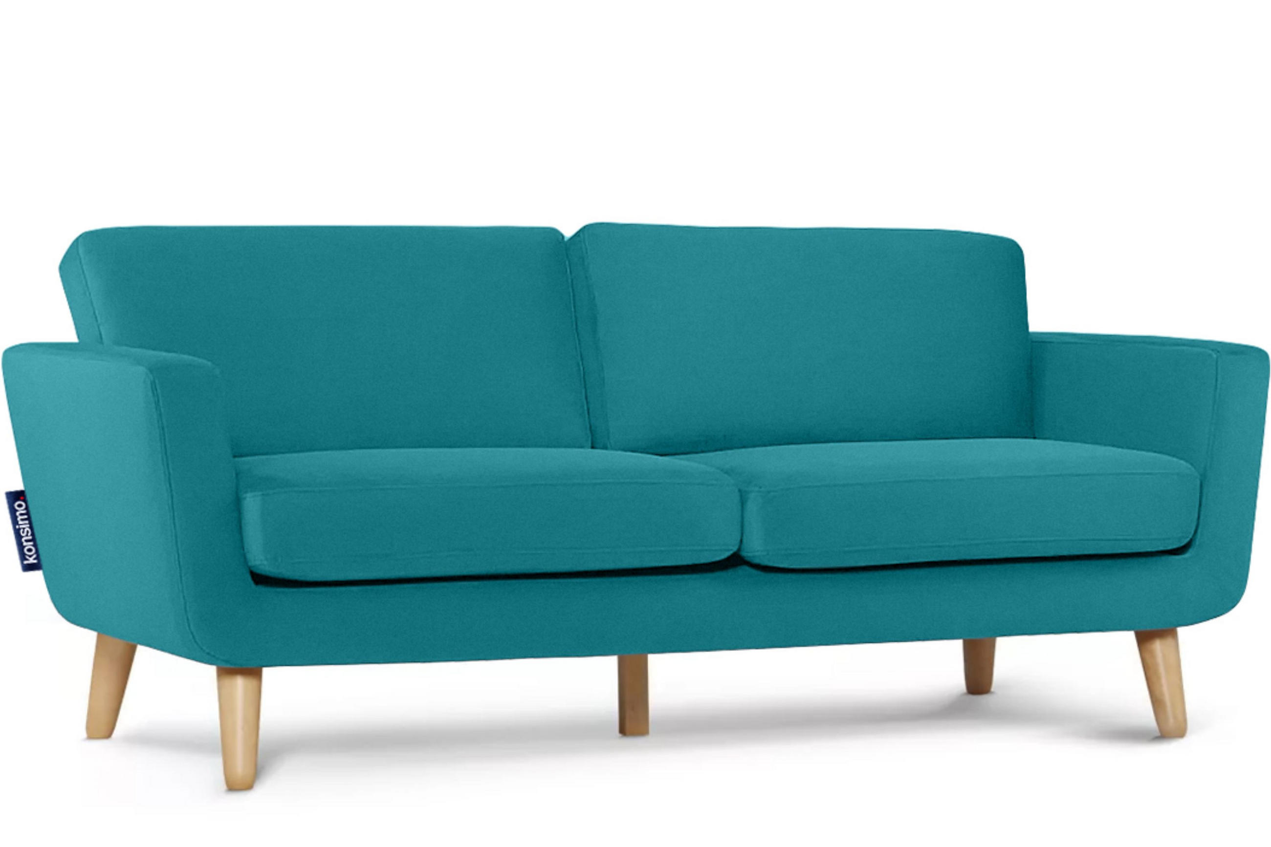 3-SITZER-SOFA TAGIO mit Armlehnen, Türkisblau - Türkis/Braun, Buchenholz/Textil (88/80/190cm) - KONSIMO®