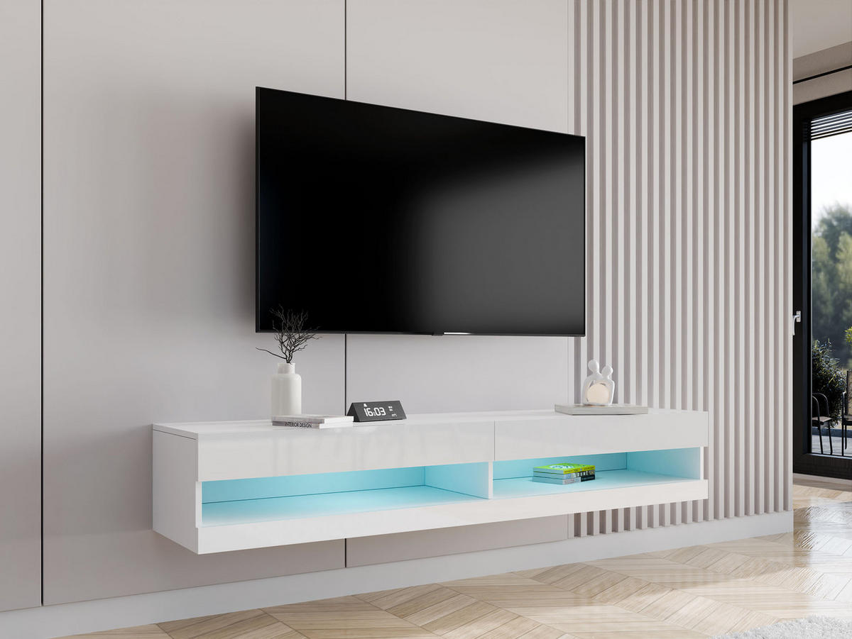 TV-LOWBOARD Vigo New 180 mit weißer LED Beleuchtung - Weiß Hochglanz/Weiß, Holzwerkstoff (180/30/40cm) - MIRJAN24