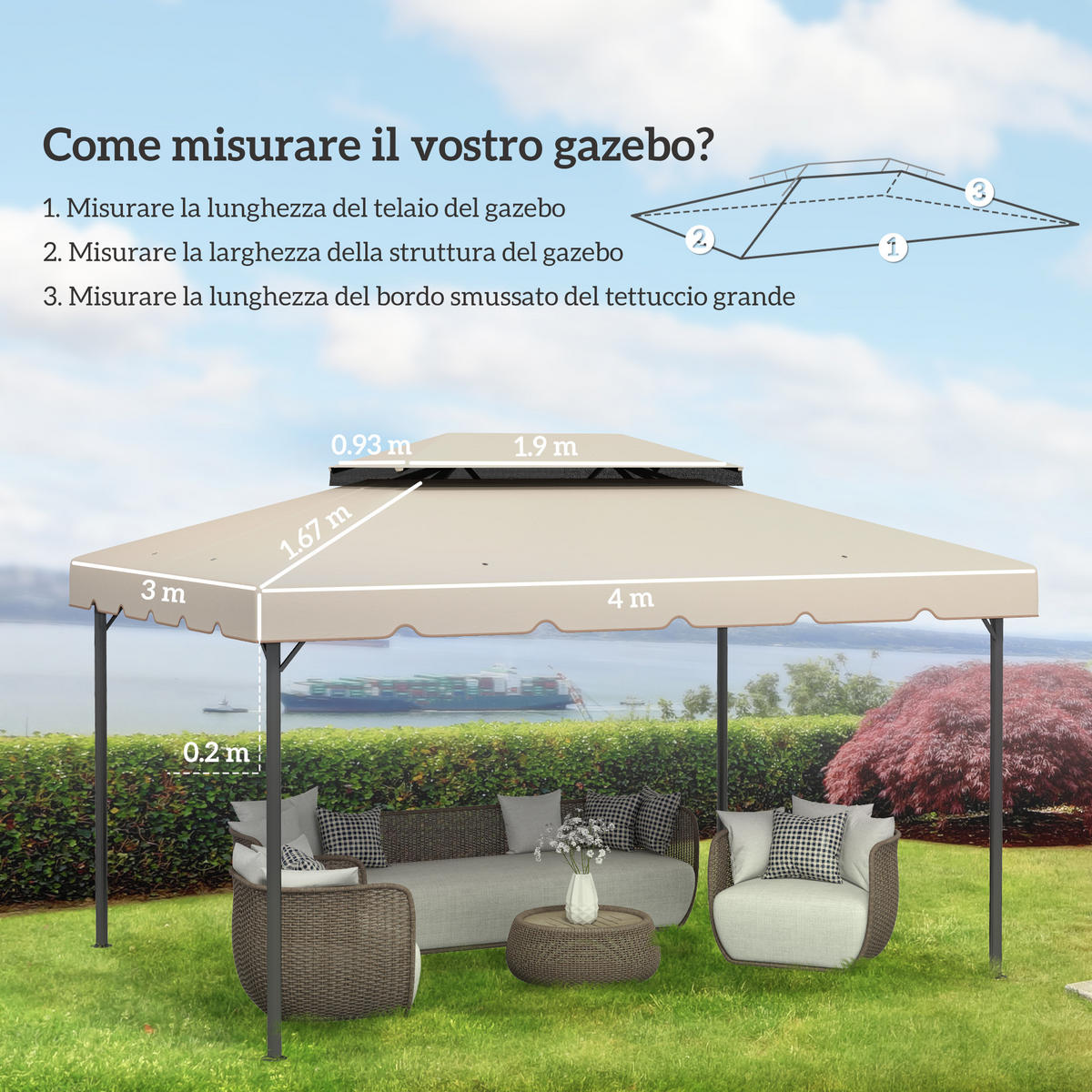 ERSATZDACH, 3x4 m für Gartenpavillon, beige, 2-stufiges Polyesterdach - Multicolor, Textil (400/300cm) - FORIOUS