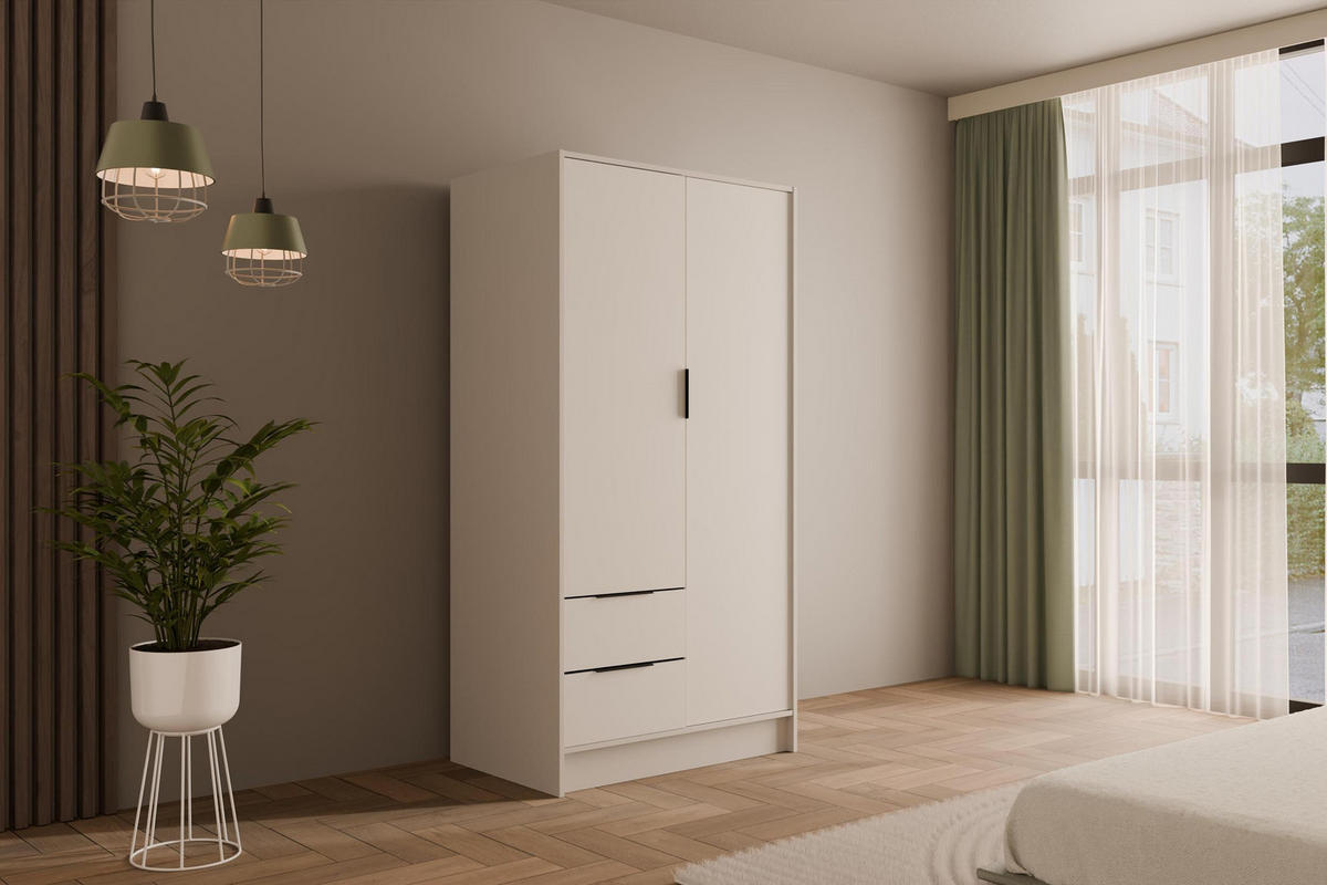 KLEIDERSCHRANK mit Flügeltüren KOLIN 100x200cm Weiß / Weiß - Weiß, Holzwerkstoff (102/200/51cm) - ALTDECOR