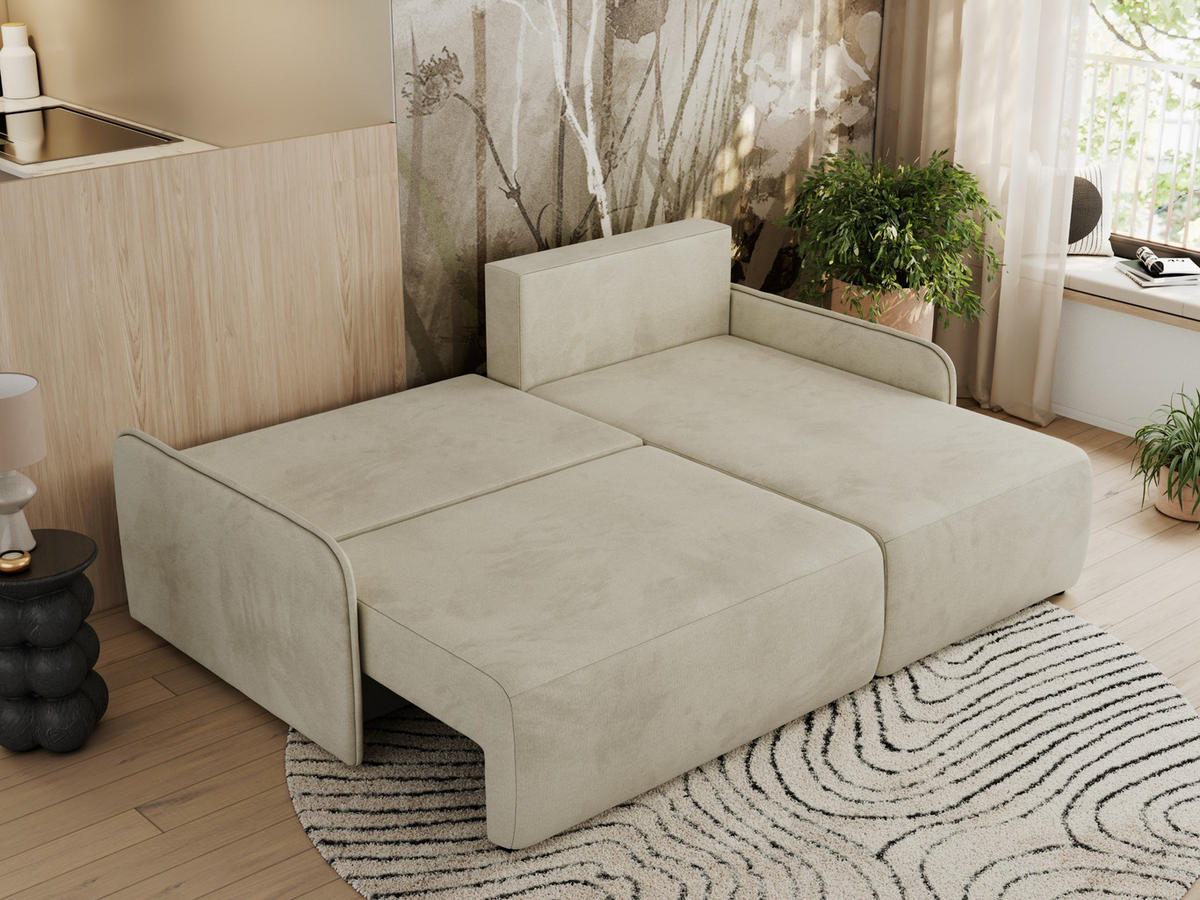ECKSCHLAFSOFA ARPA L Beige Velvet - rechts - Beige/Schwarz, Kunststoff/Textil (150/198cm) - MKS