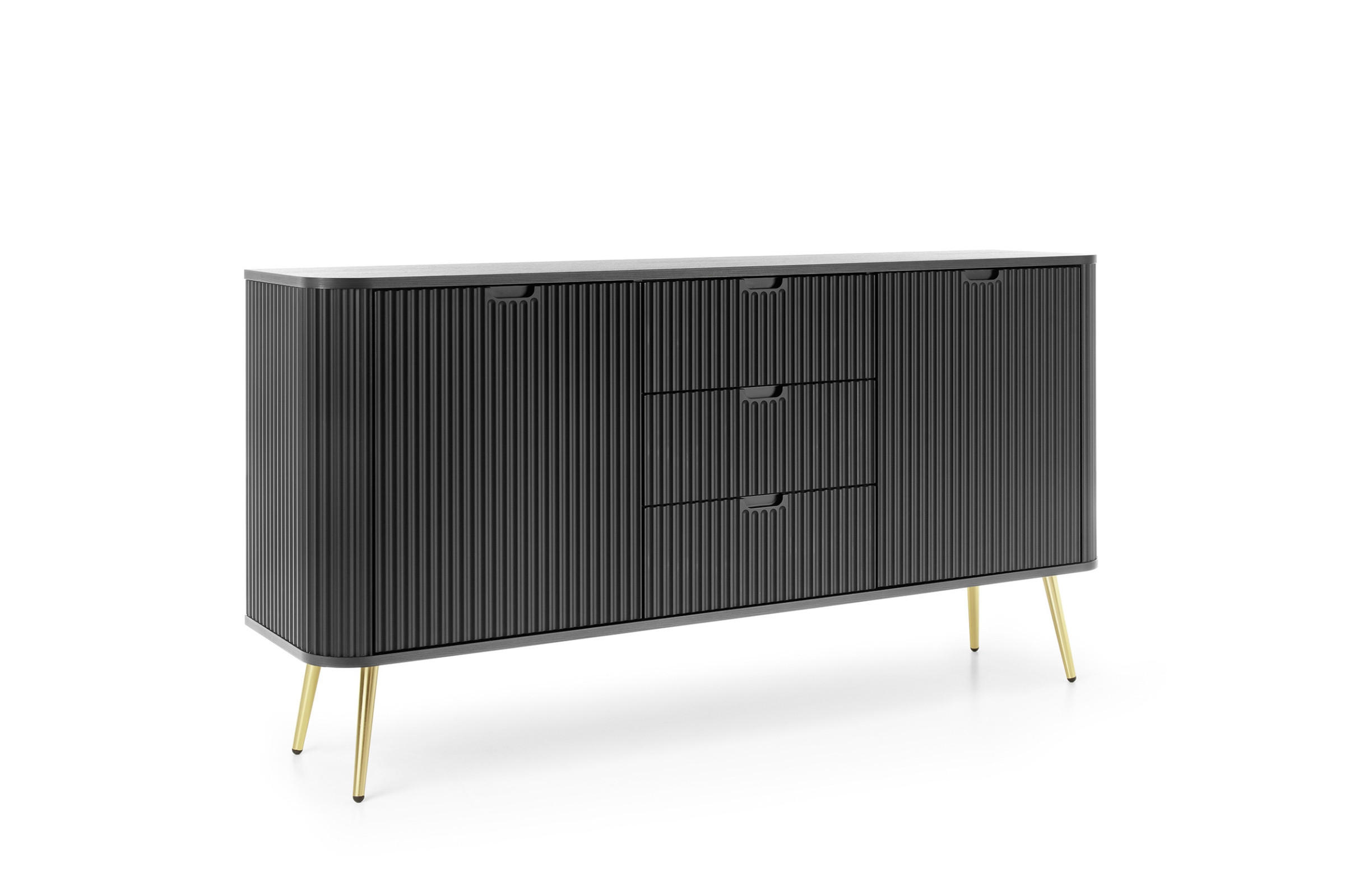 KOMMODE MODERNO 168/87/39 in Schwarz/Gold - Goldfarben/Schwarz, Holzwerkstoff (168/87/39cm) - Deine Möbel 24