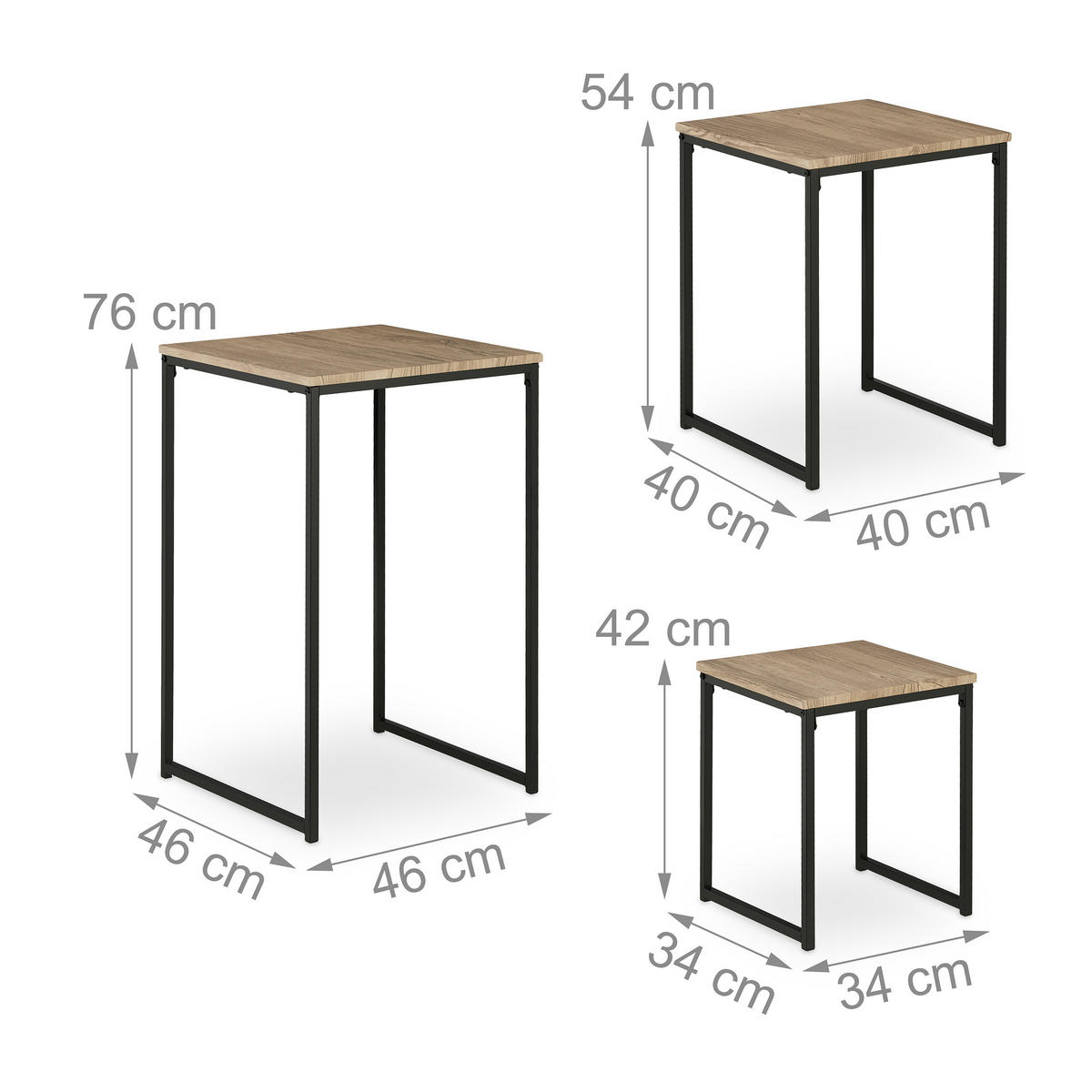 3XBEISTELLTISCH - Graubraun, Holzwerkstoff/Kunststoff (46/46/76cm) - Relaxdays