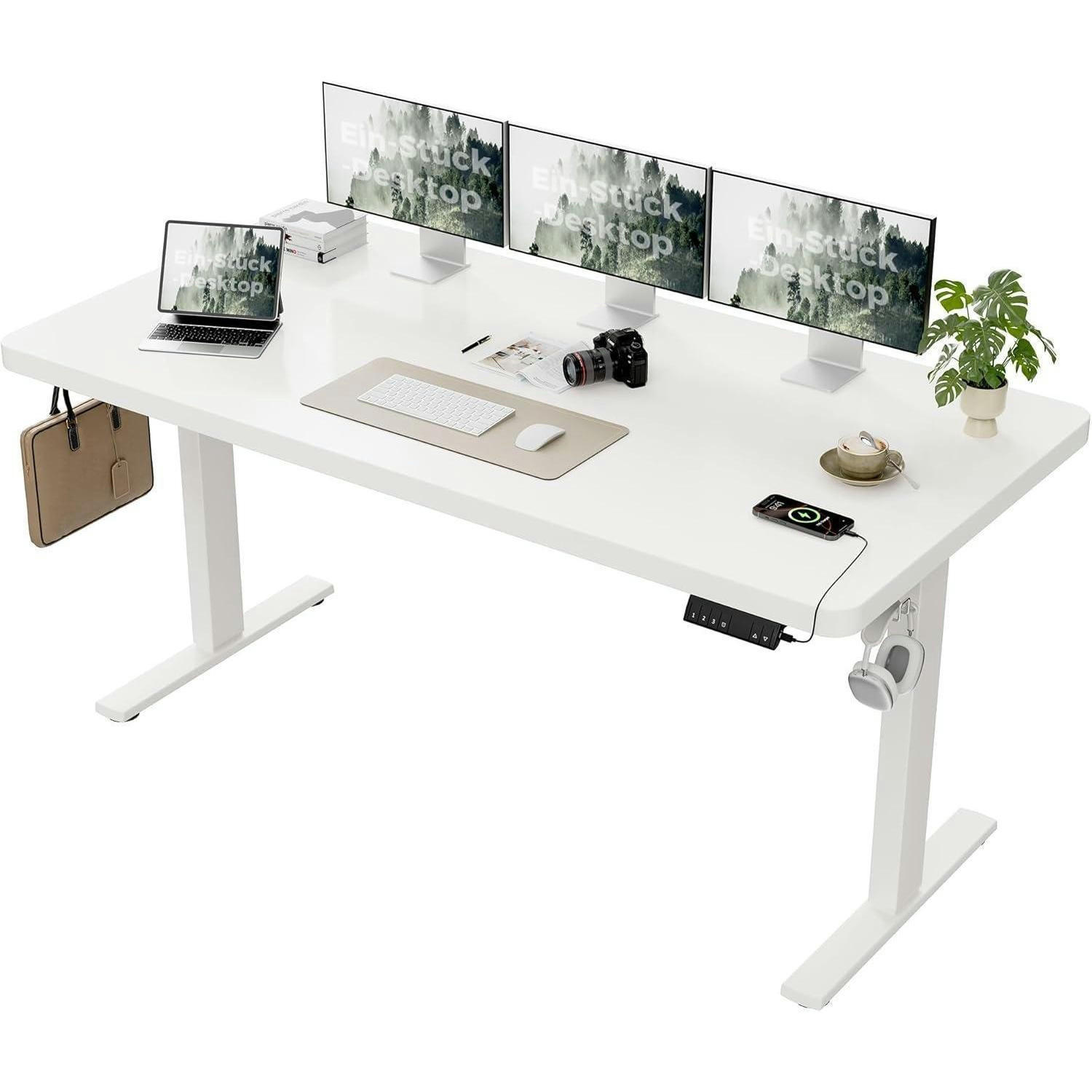 SCHREIBTISCH Höhenverstellbar Weiß 160 x 80 cm - Weiß, Holz (160/80/75cm)
