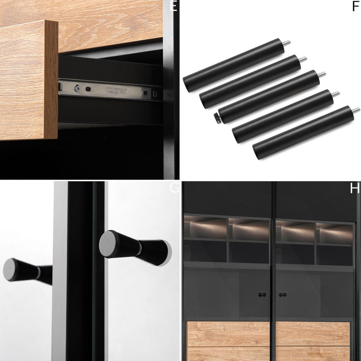 VITRINENSCHRÄNK LOFTY Kreuzeinlage, schwarz / Eiche natur - Eichefarben/Schwarz, Holzwerkstoff (102/174/41cm) - KONSIMO®