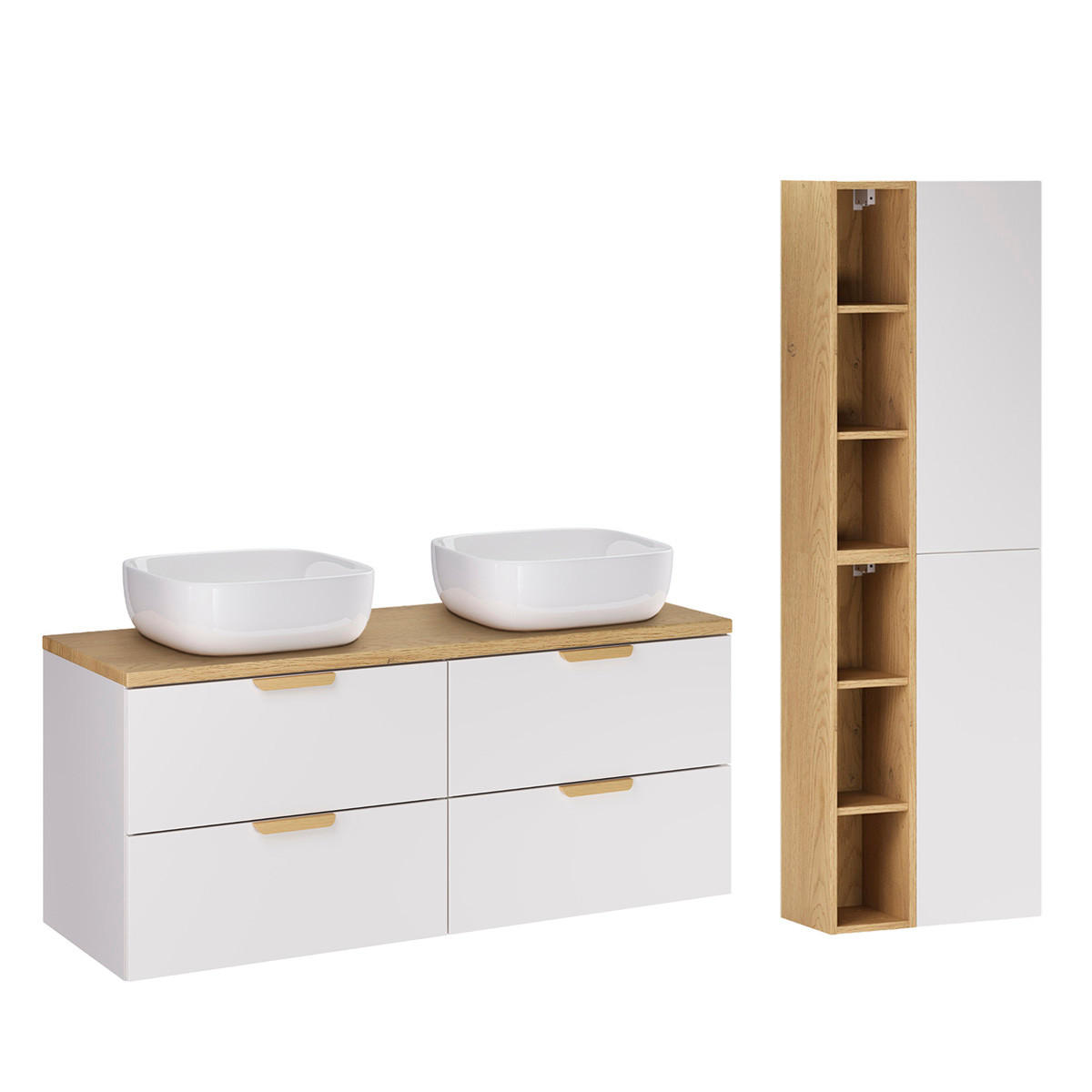 BADMÖBEL 120.6cm Oria 2er-Set Weiß - Weiß, Holzwerkstoff (120.6/50/46.5cm) - Petits-meubles