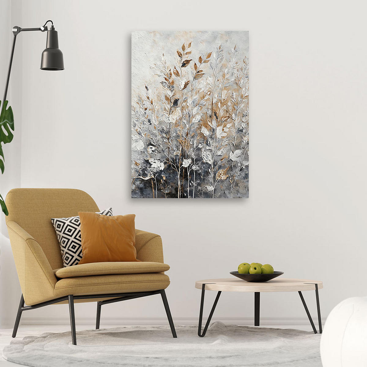 WANDBILD pflanzen abstrakte botanik golden - Silberfarben, Textil (40/60cm) - Feeby