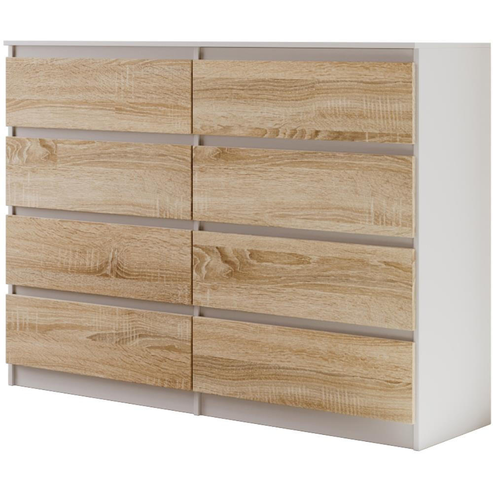 KOMMODE Lemon 140 cm mit acht Schubladen weiß/eiche Sonoma - Weiß/Sonoma Eiche, Holzwerkstoff (140/101.5/39cm) - Beautysofa