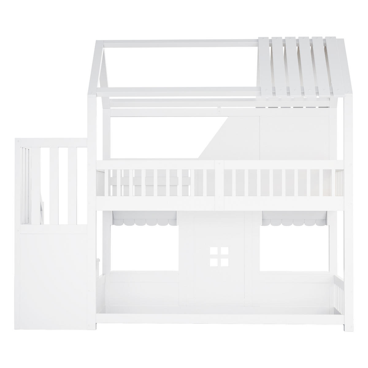KINDER-ETAGENBETT 90 x 200 cm mit Dach, Leiter und LED, Weiß - Weiß, Holz (90/200cm) - FLIEKS