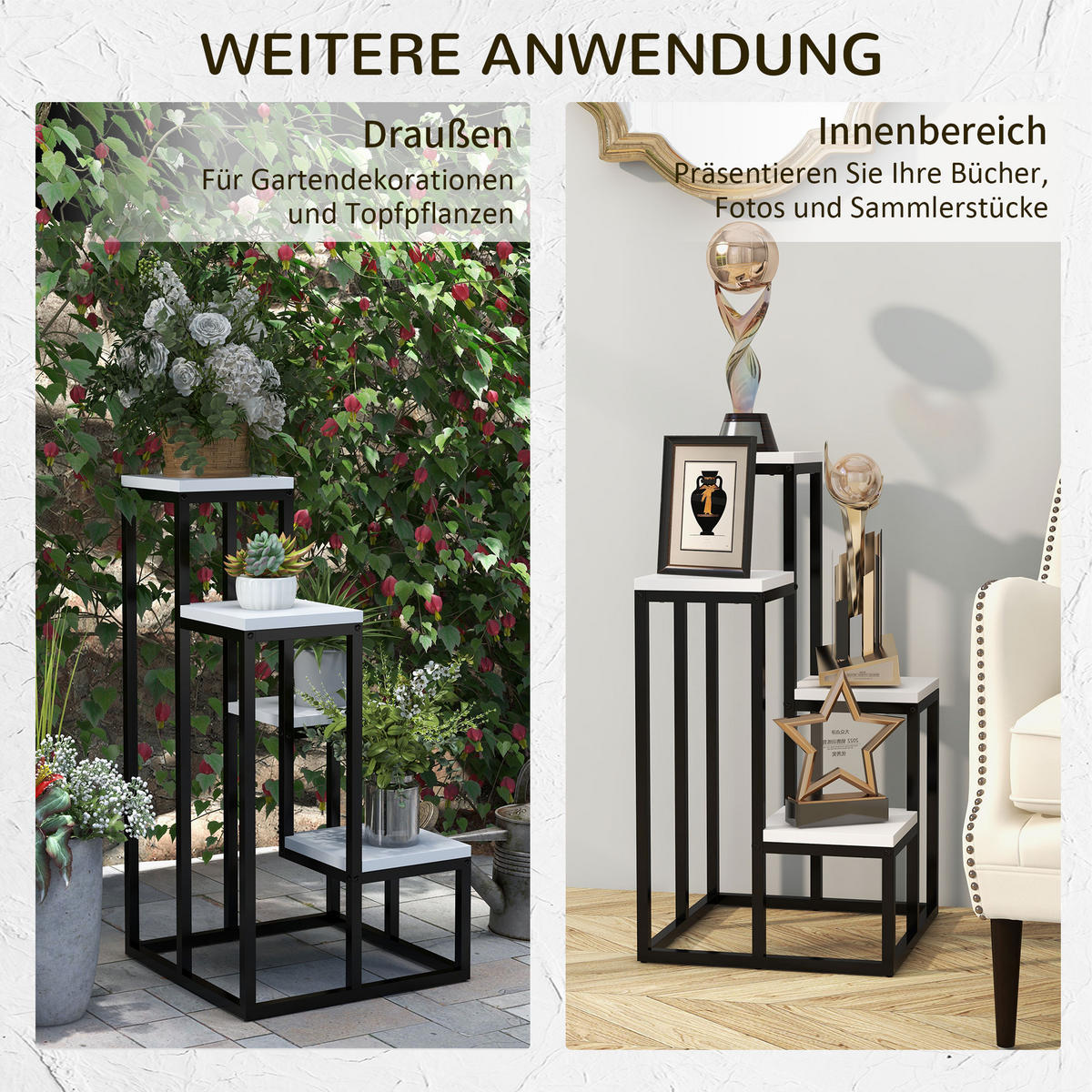 PFLANZENSTÄNDER, Tannenholz, Stahl, Schwarz+Weiß - Multicolor, Metall (34/70/34cm) - Outsunny