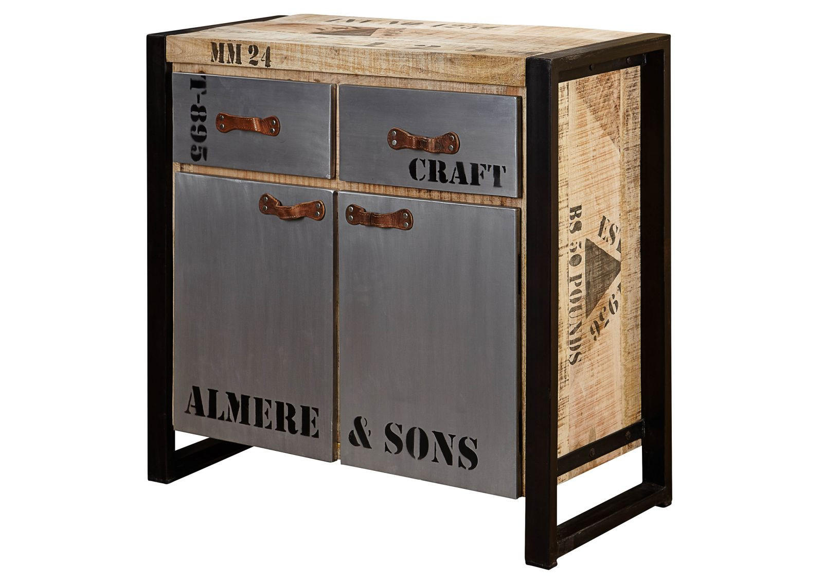 SIDEBOARD Mango 90x40x85 natur bedruckt FACTORY #131 - Braun, Holz (90/85/40cm) - Massivmoebel24