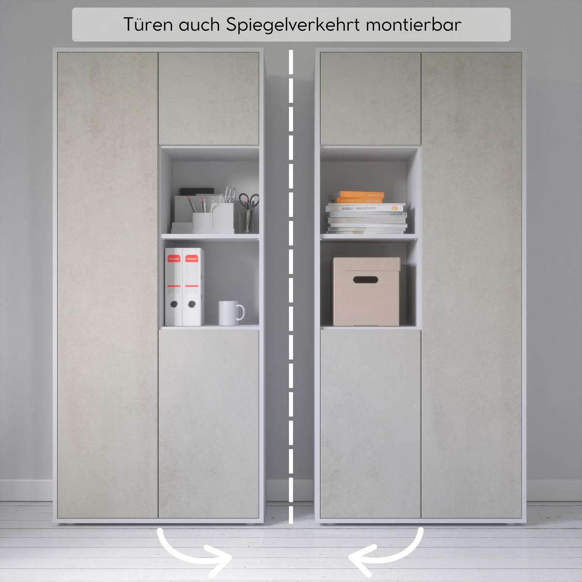AKTENSCHRANK Amira T20 Beton Oxid 180/80/40 cm - Hellgrau, Holzwerkstoff (80/180/40cm) - SIMPLYFURN