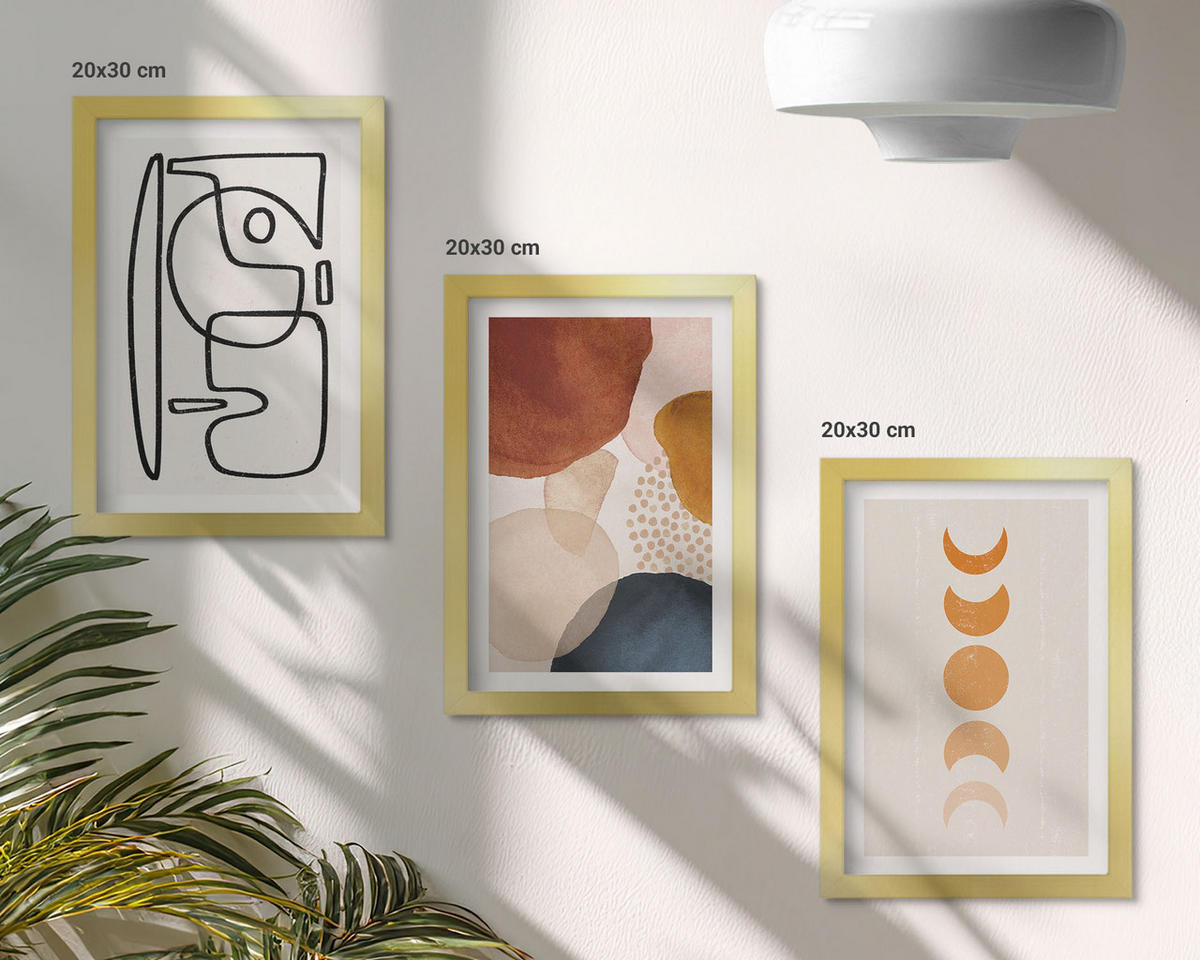BILDER SET 3er Set - 20x30 cm Goldrahmen - Abstrakte Farbdekorationen - Goldfarben, Kunststoff (20/30cm) - TULUP