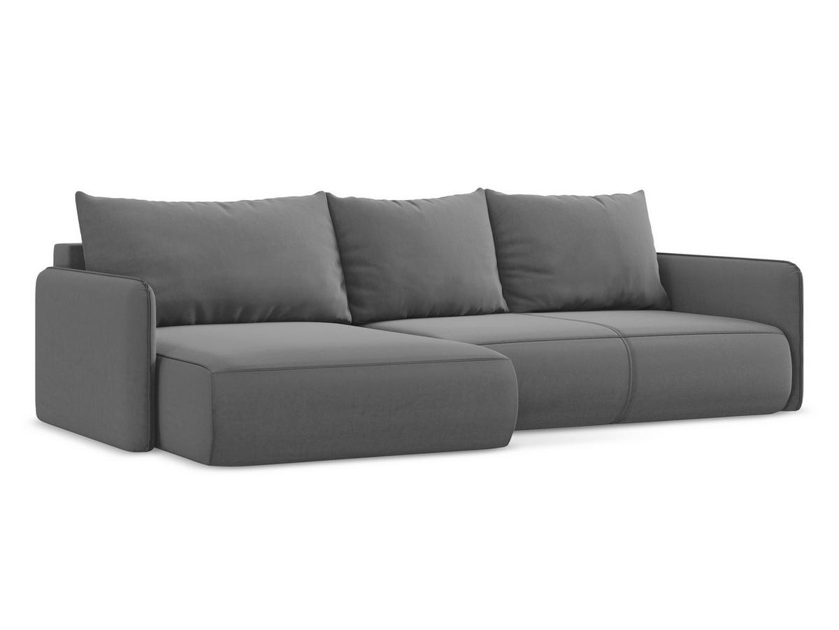 ECKSOFA mit Schlaffunktion Samt Stoff Grau - Schwarz/Grau, Kunststoff/Textil (148/240cm) - Makamii