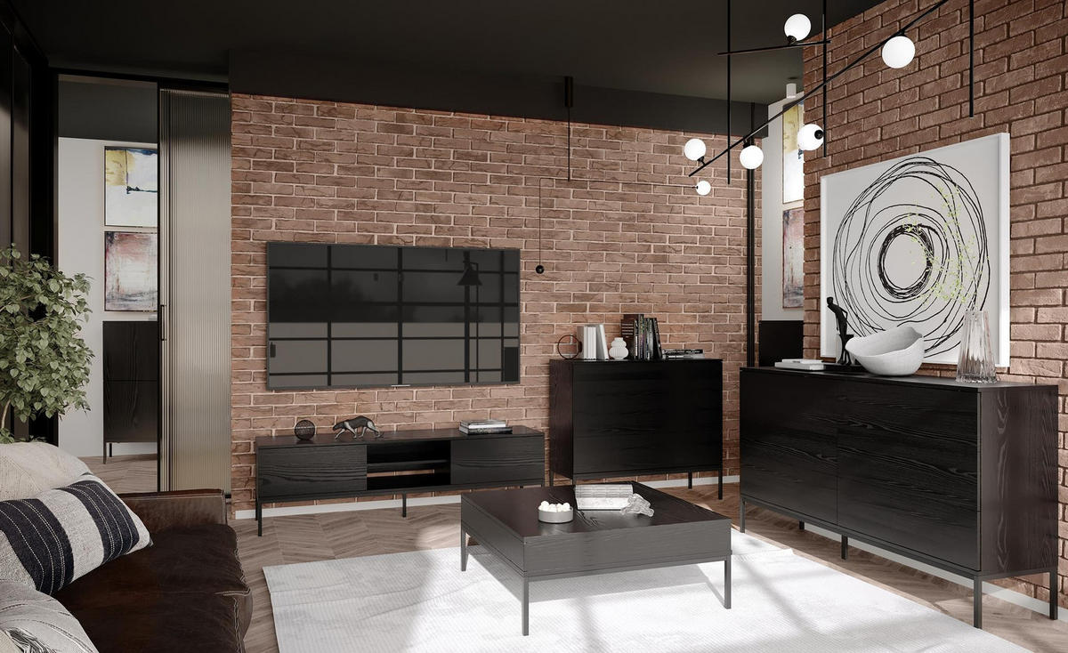 TV-SCHRANK Induro Schwarz, TV-Tisch mit Schubladen - Schwarz, Holzwerkstoff/Metall (170/49/41cm) - Bettso