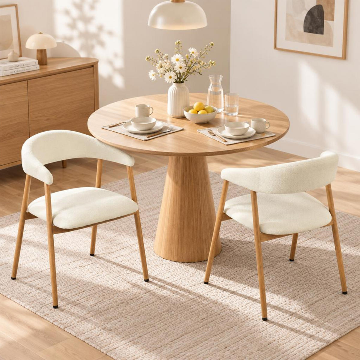 ESSZIMMERSTÜHLE 2er-Set, gepolstert, Chenille, Metallbeine in Holzoptik, Beige - Beige, Textil (61/80.5/59cm) - Meubles Cosy