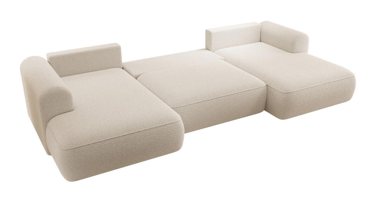 WOHNLANDSCHAFT Ovo Beige Boucle - Beige/Schwarz, Textil (375/95/185cm) - Selsey