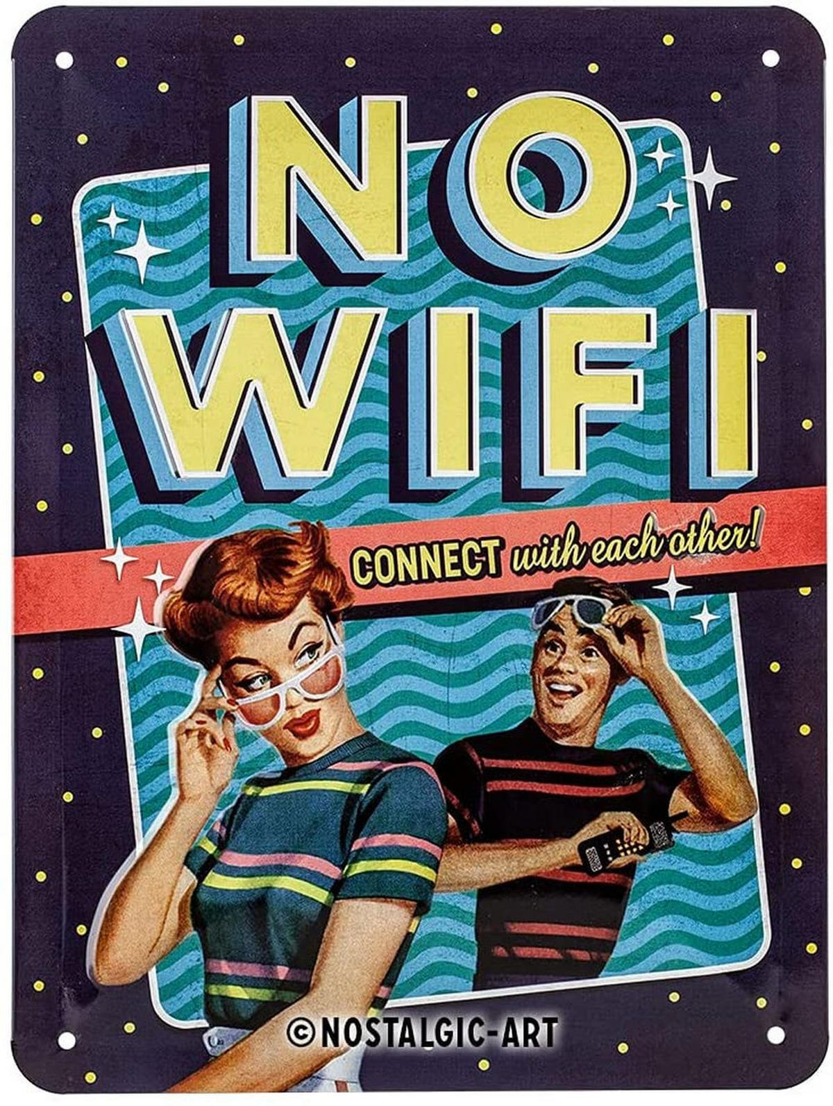 BLECHSCHILD 15/20 cm Say it 50's No WiFi - Multicolor, Metall (15/20/0.5cm) - Nostalgic-Art