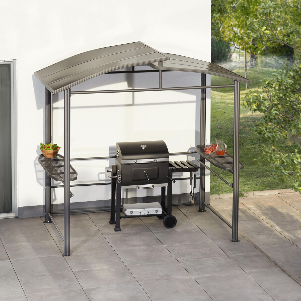 GRILLPAVILLON Asado,240 x 150 x 234 cm,grau - Grau, Metall (150/234/240cm) - tectake