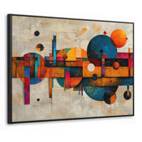 LEINWAND Bilder mit Rahmen - Vintage - Moderne Kunst - Orange - Geometrische Formen - 100x70 - Multicolor, Textil (100/70cm) - MuchoWow