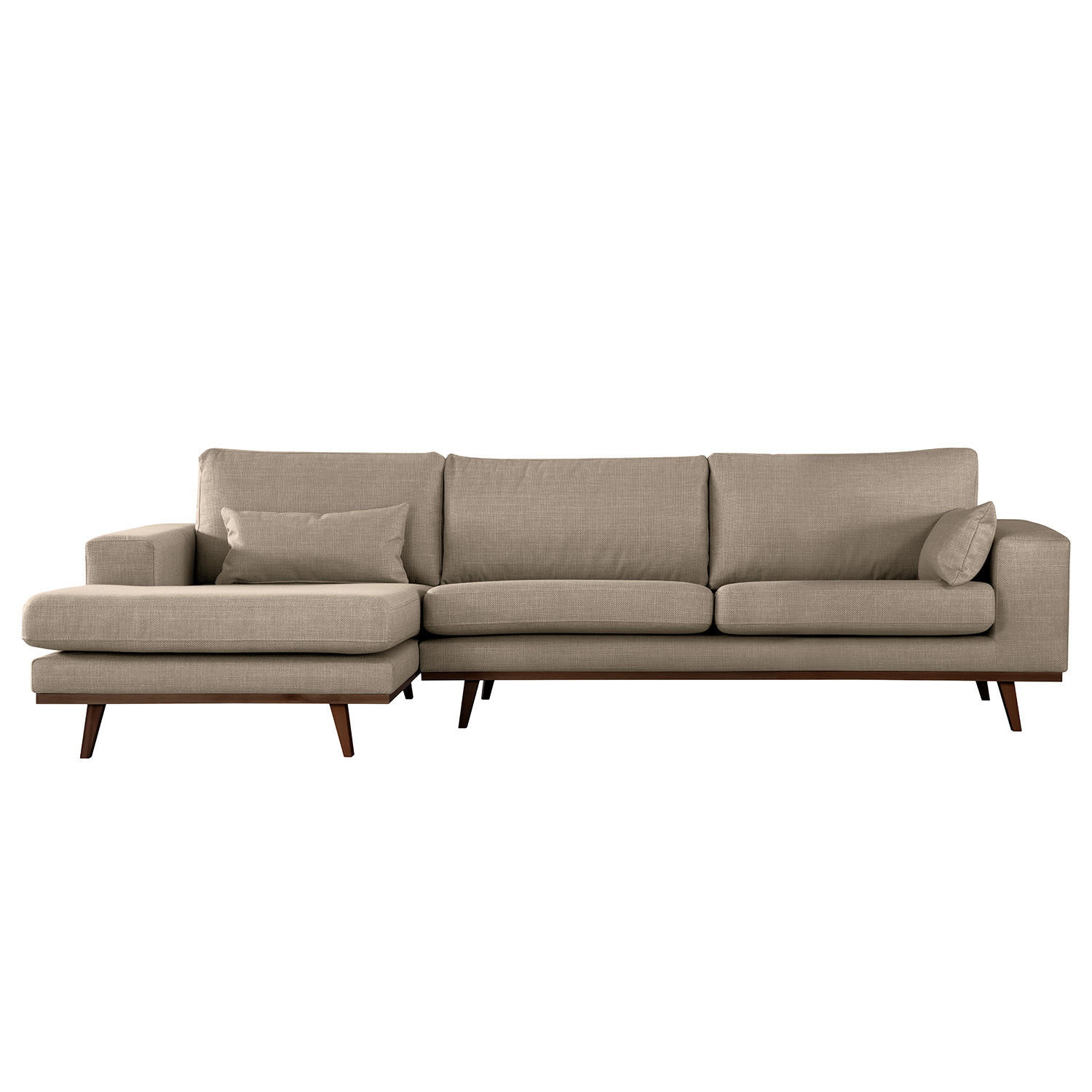 ECKSOFA mit Longchair - Taupe/Buchefarben, Textil (281/153cm) - home24