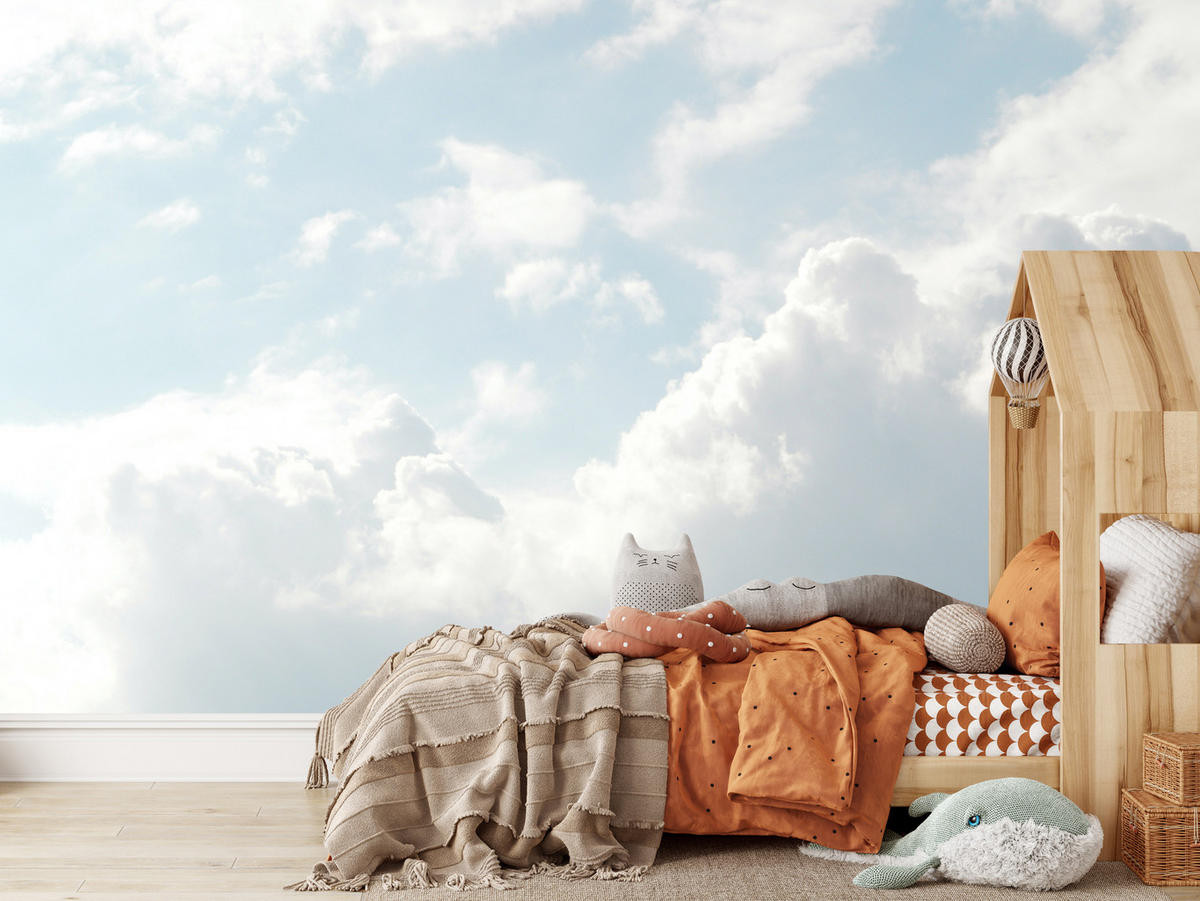 FOTOTAPETE für Schlafzimmer Dichte Weiße Wolken Himmel 150x105 - Blau/Weiß, Papier (150/105cm) - Muralo