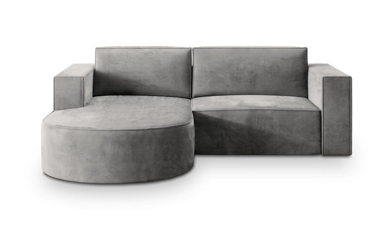 ECKSOFA SORELA M L-S Hellgrau Velours-Stoff mit Schlaffunktion - Hellgrau, Holz (263/174cm) - MASSENO