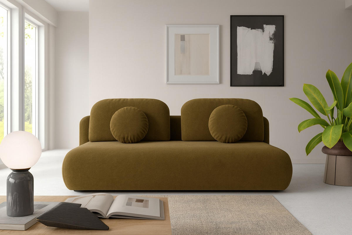 SOFA Oliv OTO Ausziehbar Mit Bonnell-Federkern - Gelb, Textil (206/90/92cm) - Sepro Meble