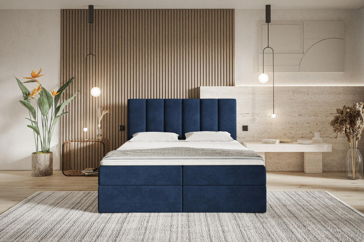 BOXSPRINGBETT 160x200 Foro, Samt, Matratze und Bettkasten, Blau - Blau, Holz/Textil (160/200cm) - Emporius