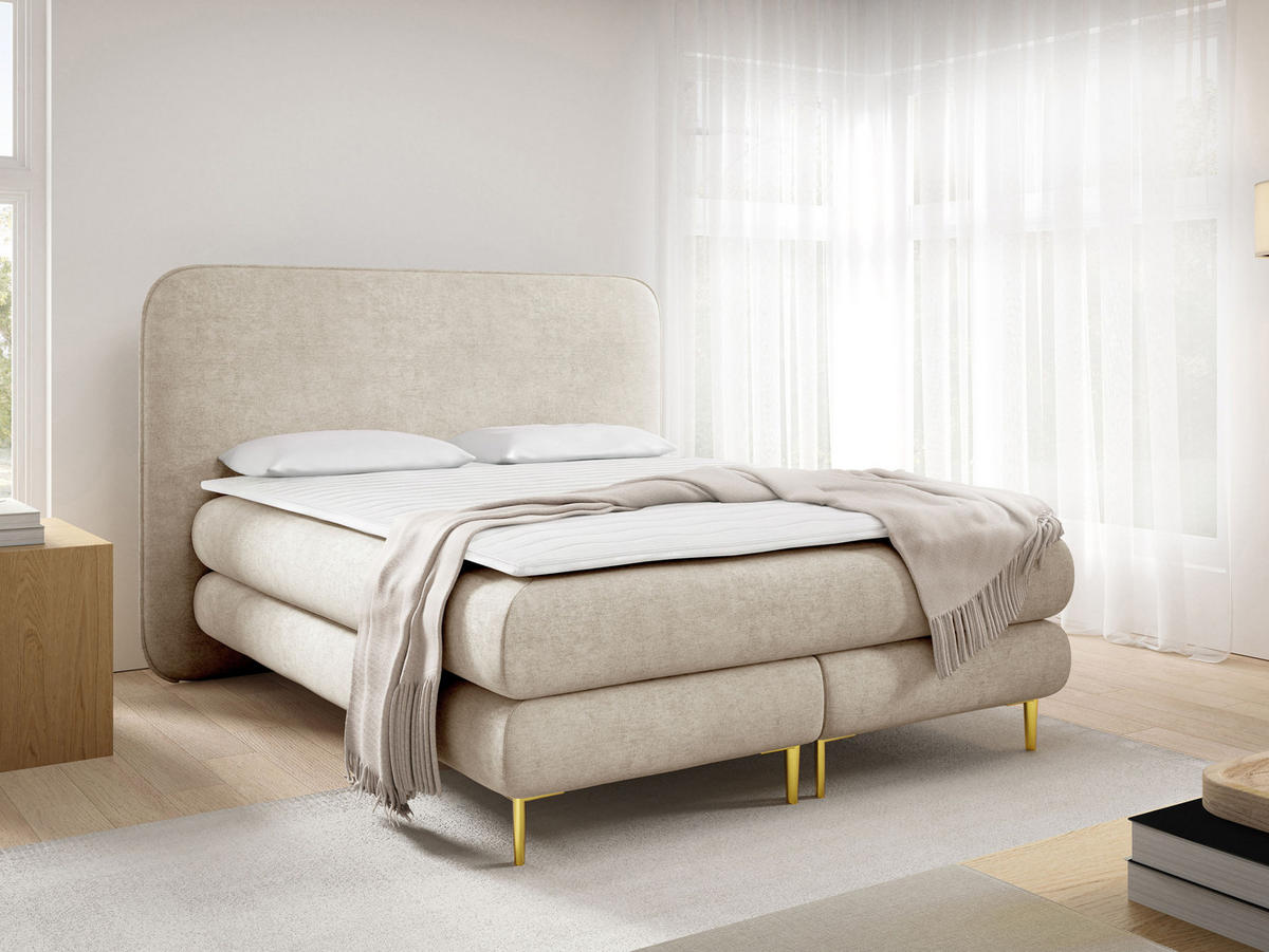 BOXBETT Amaretto - H3 - Goldfarben/Naturfarben, Holz/Textil (140/200cm) - MIRJAN24