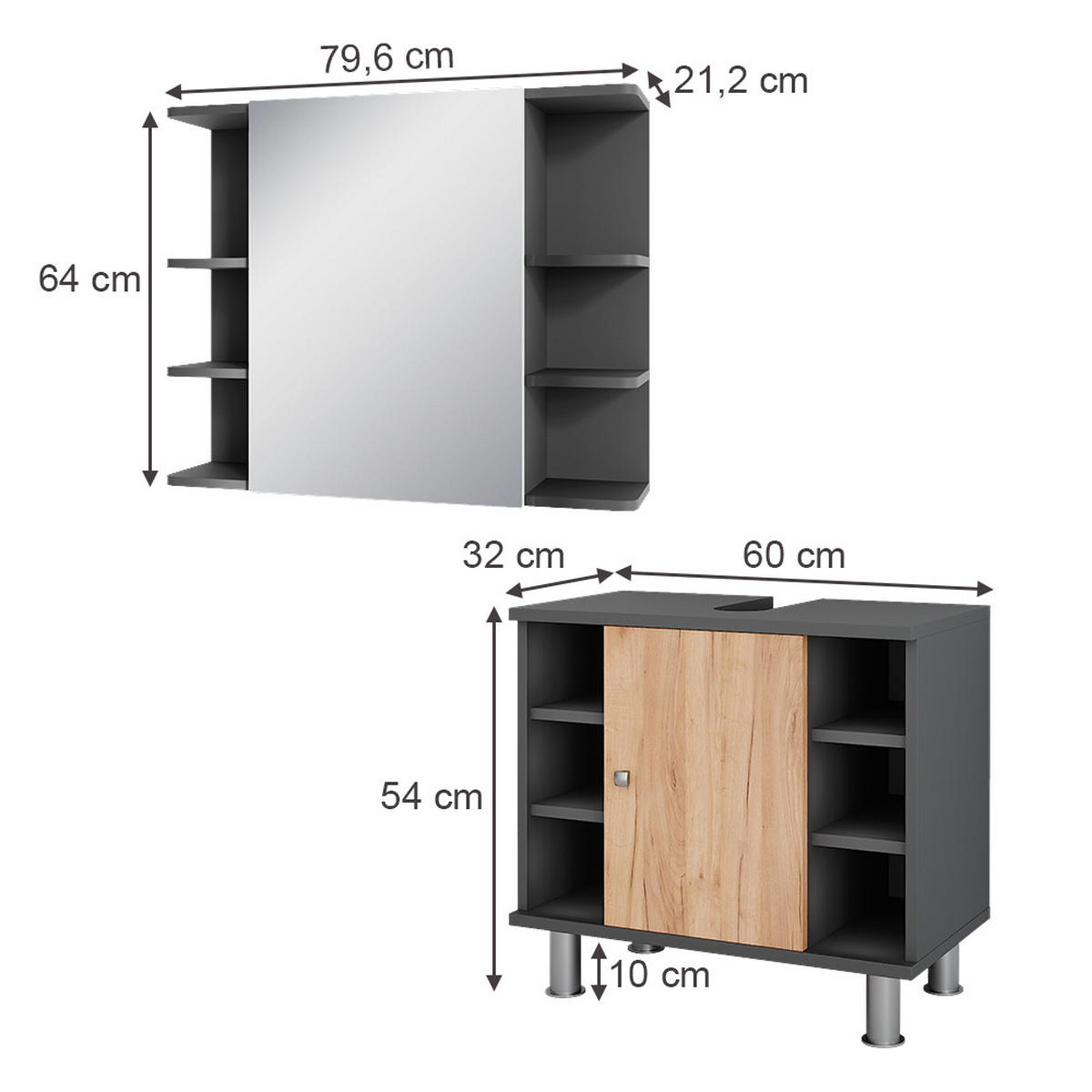 KOUPELNOVÝ NÁBYTEK Fynn Antracit/zlatý dub - medově dubová/antracitová, kompozitní dřevo (60/54/32cm) - Vicco