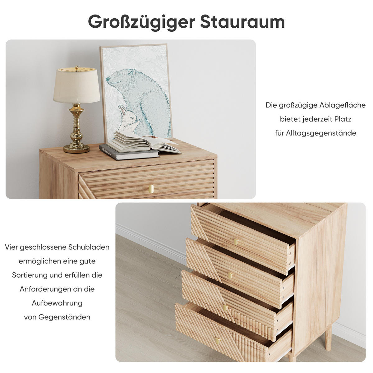 SIDEBOARD 60 cm Eiche – Schubladenschrank mit 4 Schubladen & Holzbeinen Modern - Eichefarben, Holzwerkstoff (60/90/40cm) - Urban Meuble